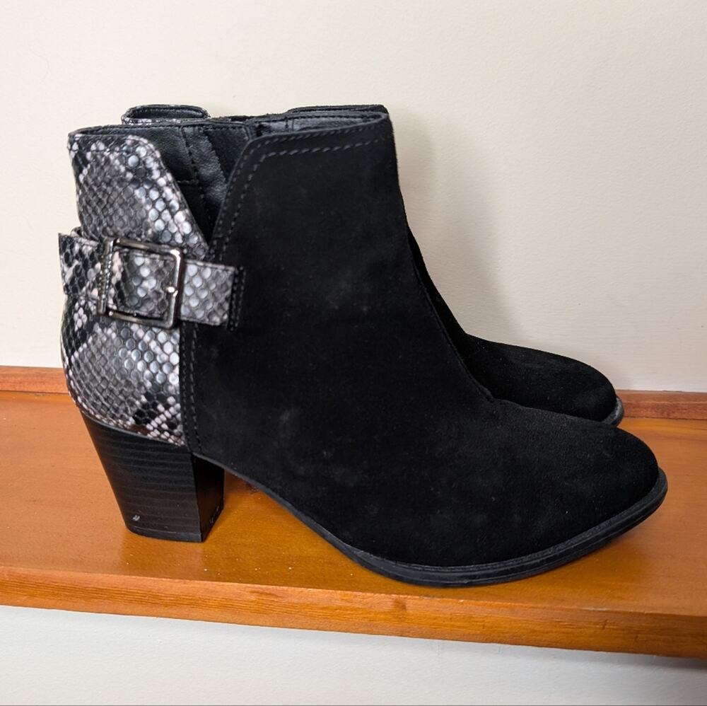 Vionic Naomi Snake Suede & Faux Snakeskin Ankle Boots – Size 7.5 Wide